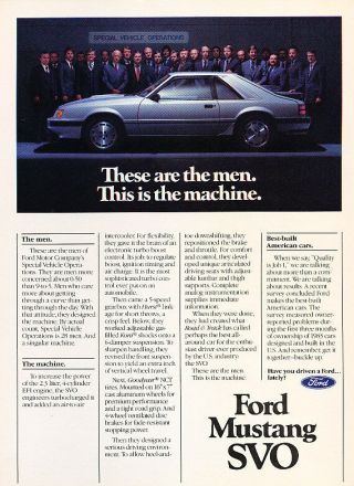 1984 Ford Mustang Svo Machine Men - Classic Vintage Advertisement Ad A71 - B