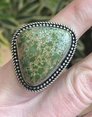 Fine Vintage Navajo Indian Sterling Silver & Royston Turquoise Ring Size 8 - 3/4