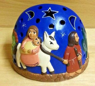 Holy Family Couple With A Baby Candle Holder Ceramic Folk Art Handmade In Peru