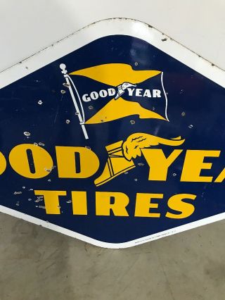 1950 ' s Goodyear Tires 2 Sided Porcelain Advertising Sign Gas Oil. 3
