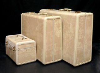 Set 3 Vintage Samsonite Streamlite Beige Marble Hard Case Luggage 26 ",  21 ",  13 "