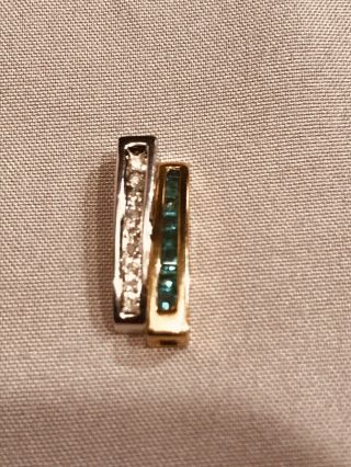 Vintage Estate 14k Solid Bi Colored Diamond And Emerald Pendant
