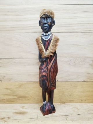 Vintage Carved Wood African Tribal Art Statue Figure Figurine 18 " Tall Man