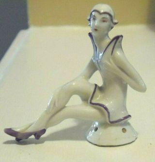 Art Deco Flapper Lady Half Doll Antique Porcelain Pincushion Doll Germany Rare