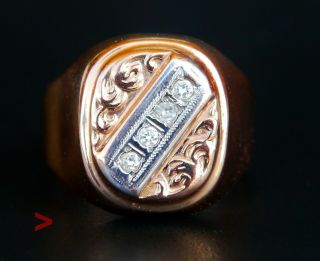 ϟignet Men Ring Solid 14k Gold Diamond Signet Ring Us15 Us / 7.  9 Gr