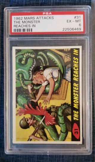 1962 Mars Attacks 31 The Monster Reaches In Psa6 Ex - Mt Bold Bright & Centered