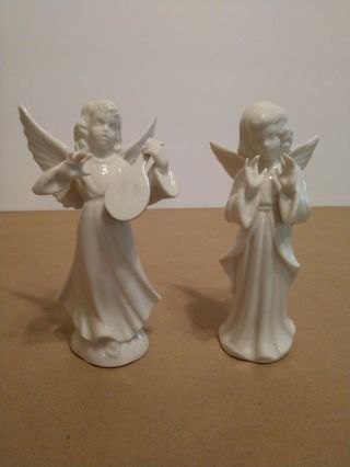 Set Of 2 Vintage White Porcelain Angels Made In Germany 6 " Tall