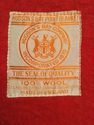 Vintage Red Hudson Bay 4 Point Wool Blanket Black Stripe 90”x72”