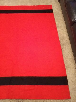 VINTAGE RED HUDSON BAY 4 POINT WOOL BLANKET BLACK STRIPE 90”x72” 3