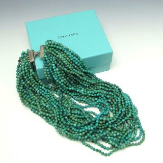 Vintage Tiffany & Co.  26 Strand Turquoise Bead 16 " Sterling Silver Necklace