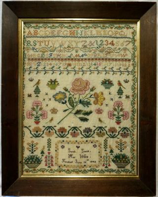 Early/mid 19th Century Alphabet & Motif Sampler By Sarah Smith June 16th - 1842