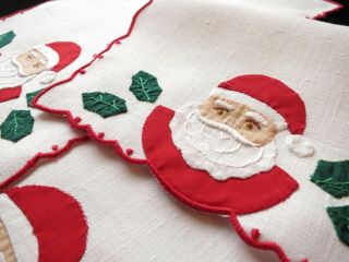 Santa Vintage Embroidered Linen Christmas Cocktail Napkins Set Of 6