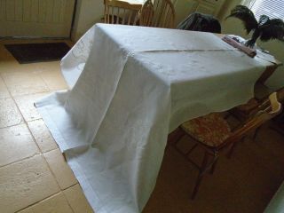 Large Vintage Hand Embroidered Irish Linen Refectory Tablecloth / Bedcover
