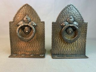 Pair Hammered Copper Bookends Arts & Crafts Mission Roycroft Era Not Signed