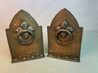 Pair Hammered Copper Bookends Arts & Crafts Mission Roycroft Era Not Signed 2