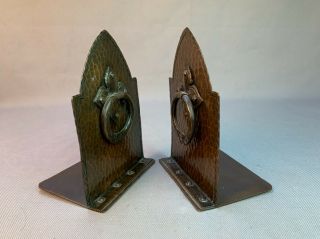 Pair Hammered Copper Bookends Arts & Crafts Mission Roycroft Era Not Signed 3