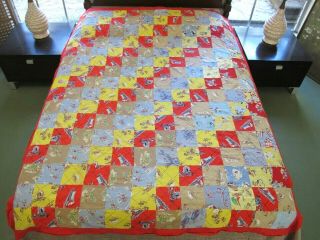 Vintage All Feed Sack Hand Sewn Quilt Top: Old West Cowboys 3 Musketeers Novelty