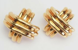 Tiffany & Co 750 18k Yellow Gold Large X Criss Cross Earrings
