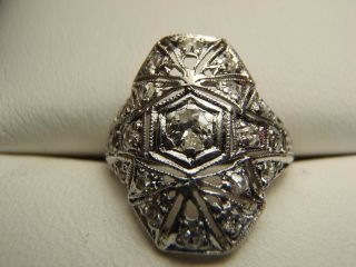 Exceptional Antique Art Deco Platinum Filigree 1/2ct Tw Diamond Ring Size 4