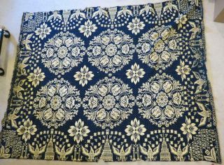 1827 Patriotic Blue And White Jacquard Coverlet 74 X 94