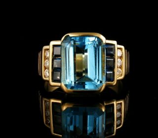 Vintage Estate Natural 5.  78ctw Blue Topaz & Sapphire Diamond Solid 14k Gold Ring