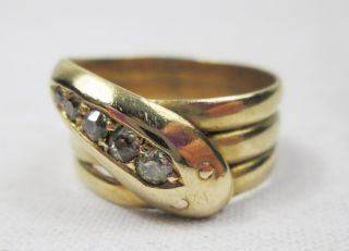 Heavy Edwardian Antique 18ct Gold Old Cut Diamond Snake Ring Size Q 1906 8g
