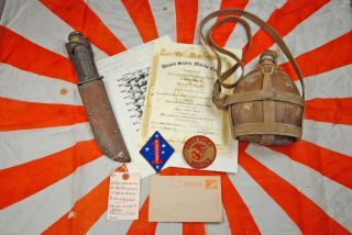 Wwii U.  S.  1st Marine Division K - Bar & Japanese Flag Group - Identified