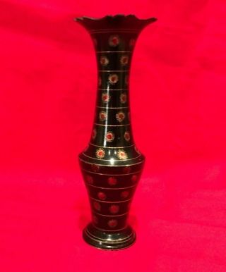 Black Metal Bud Vase With Gold Red Design From India
