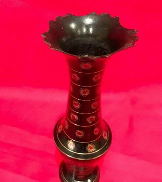 Black Metal Bud Vase with Gold Red Design from India 2