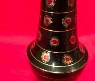 Black Metal Bud Vase with Gold Red Design from India 3