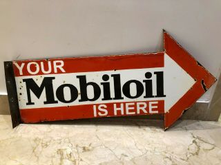 Mobil Oil Die - Cut 2 Sided With Flange Porcelain Enamel Sign