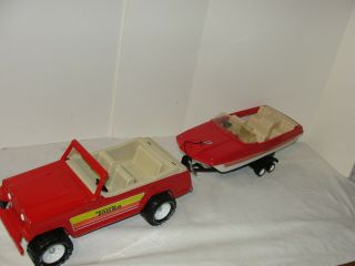 Vintage Tonka Jeep Jeepster With Boat And Trailer -