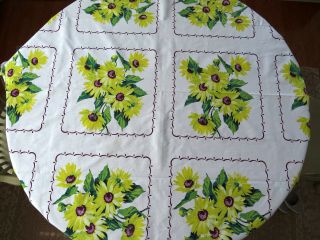 1950s Wilendur Rectangle Tablecloth Yellow Sunflowers Fall Autumn Table Linens