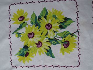 1950s Wilendur Rectangle Tablecloth Yellow Sunflowers Fall Autumn Table Linens 2