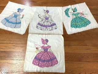 4 Vintage Sue Bonnet Applique Quilt Blocks Virginia Snow Studio,  Elgin Il 3