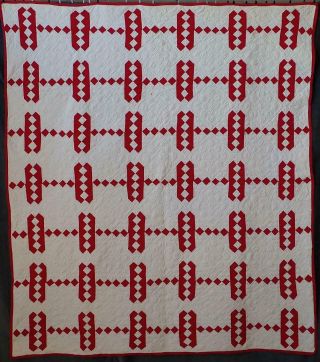 Christmas Colors Antique c1900 Red & White Jacobs Ladder Quilt 84x73 