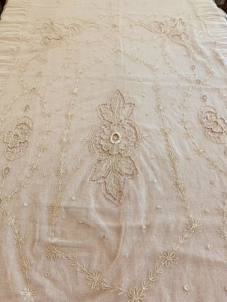 Antique Tambour Lace Net French Ecru Bedspread 62 X 102