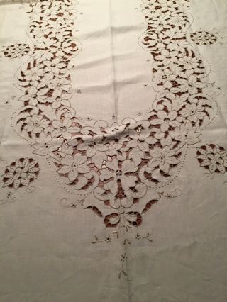 VTG MADEIRA EMBROIDERY IVORY LACE CUT WORK OVAL TABLECLOTH 12 Napkins 3