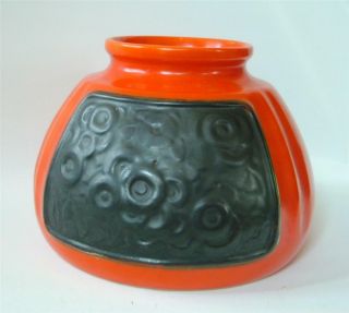 Antique Art Deco Czech Pottery Vase Alien Ware Orange Red Black Ditmar Urbach