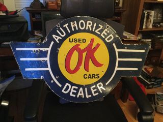 Old Ok Cars Dealer Double Sided Porcelain Sign