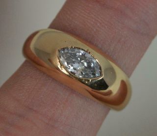 French 18ct Gold 0.  65ct Marquise Diamond Gypsy Solitaire Ring P0573