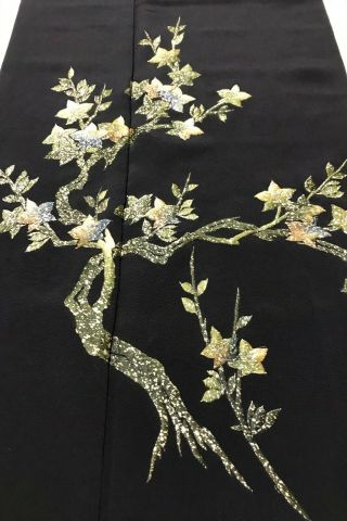 @@japanese Vintage Kimono/ Tomesode Black Silk Fabric/ Embroidered Flowers Ex95