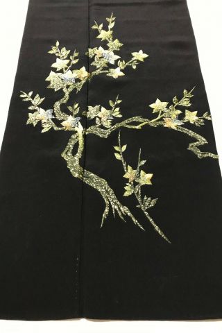 @@Japanese vintage kimono/ tomesode black silk fabric/ embroidered flowers EX95 2