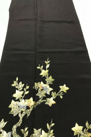 @@Japanese vintage kimono/ tomesode black silk fabric/ embroidered flowers EX95 3
