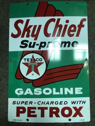 Vintage Texaco Sky Chief Petrox Supreme Gas Station Porcelain Pump Sign 1964