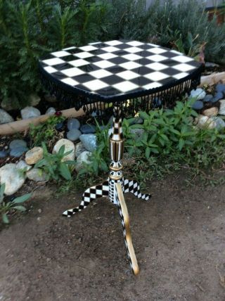 Courtly Check Hand Painted Vintage Accent Table W/mackenzie Childs 