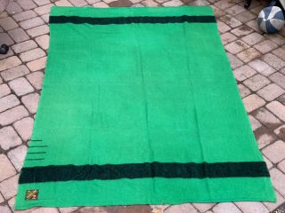 Trapper Point Wool Blanket Vintage 3.  5 Green & Black Stripe England Made
