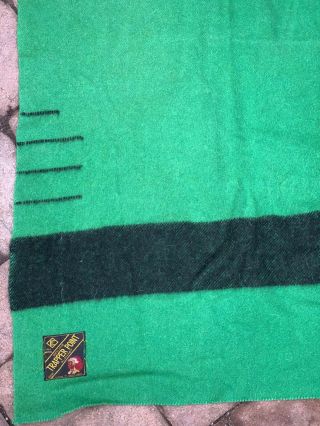 Trapper Point Wool Blanket Vintage 3.  5 Green & Black Stripe England Made 2