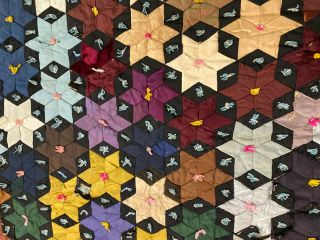Edwardian Quilt - Seven Sisters/rising Star - 60x69 - Silk Stars - Rich Colors -