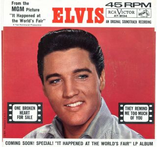 Vintage 45 R.  P.  M.  Picture Sleeve - Elvis One Broken Heart For Sale/they Remind